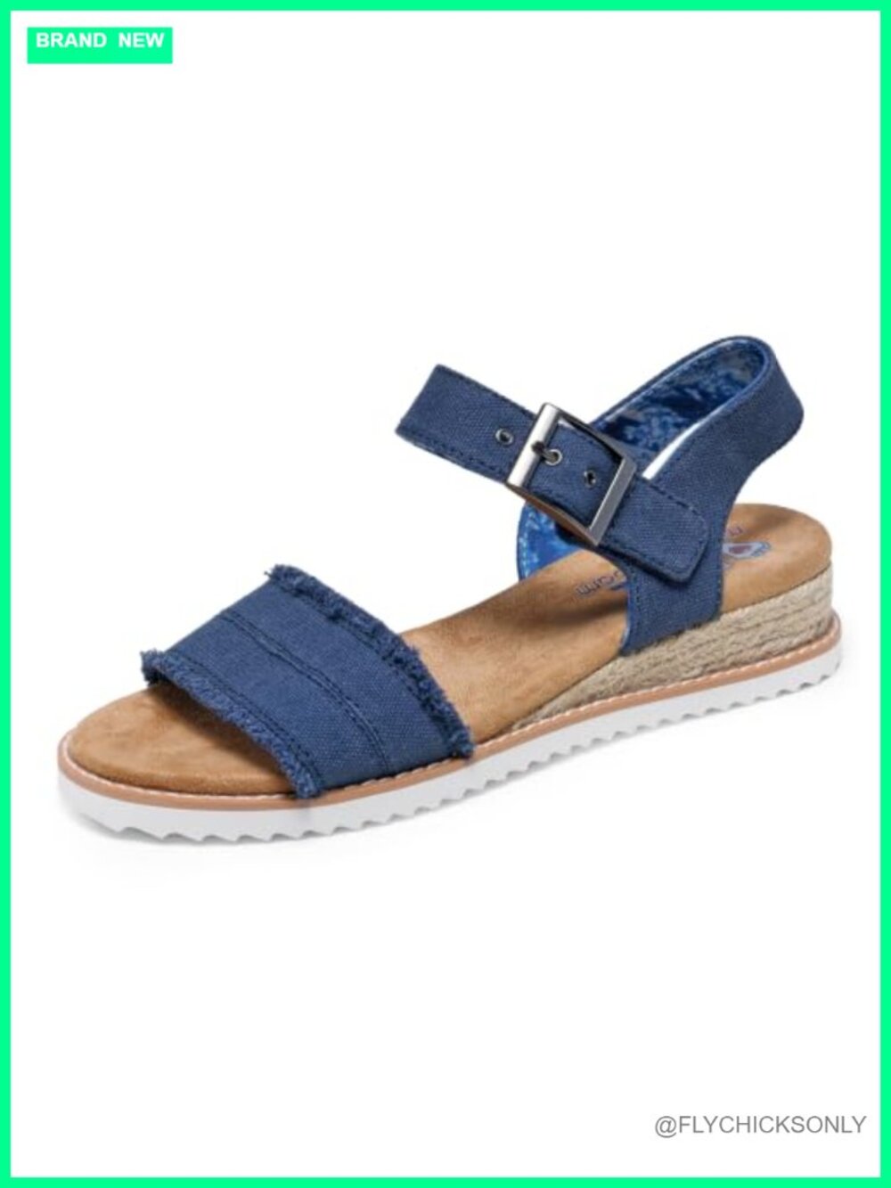 Skechers Desert Kiss Strappy Canvas Wedge Sandals Memory Foam Vegan